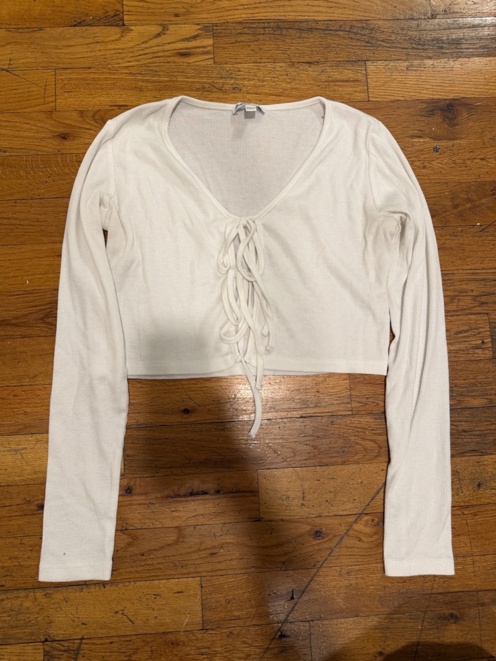 Subdued Women’s Ivory Lace-Up Ribbed Crop Top